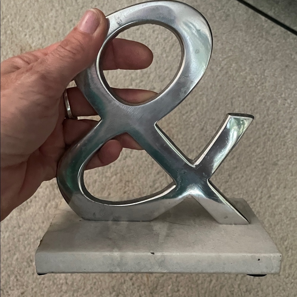 Silver metal Ampersand and marble Sculpture
